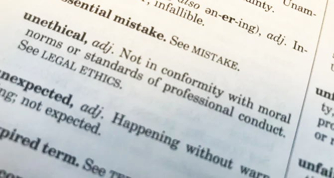unethical, adj. Not in conformity with moral norms or standards of professional conduct. See LEGAL ETHICS.